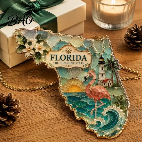Festive Party Decor Supplies State Heritage Christmas Ornaments, Acrylic Sea Glass America States Xmas Home Living Room Hanging Decoration for