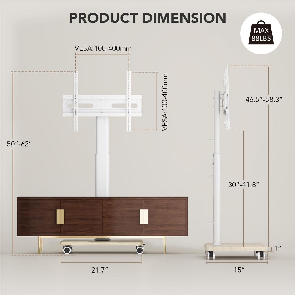Мобильная подставка для телевизора от 27 до 65 дюймов, переносная тележка для телевизора на колесиках на высоких универсальных напольных стойках с поворотным креплением, регулируемым по высоте, изящное крепление для установки на пол