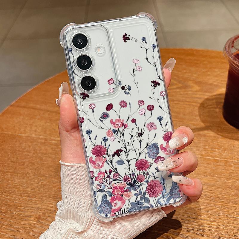 Чехол для телефона с ретро-цветочным узором для Samsung Galaxy S26 S25 S24 S23 Ultra S22 Plus S21 S24 S25 FE, прозрачный, противоударный, мягкая крышка