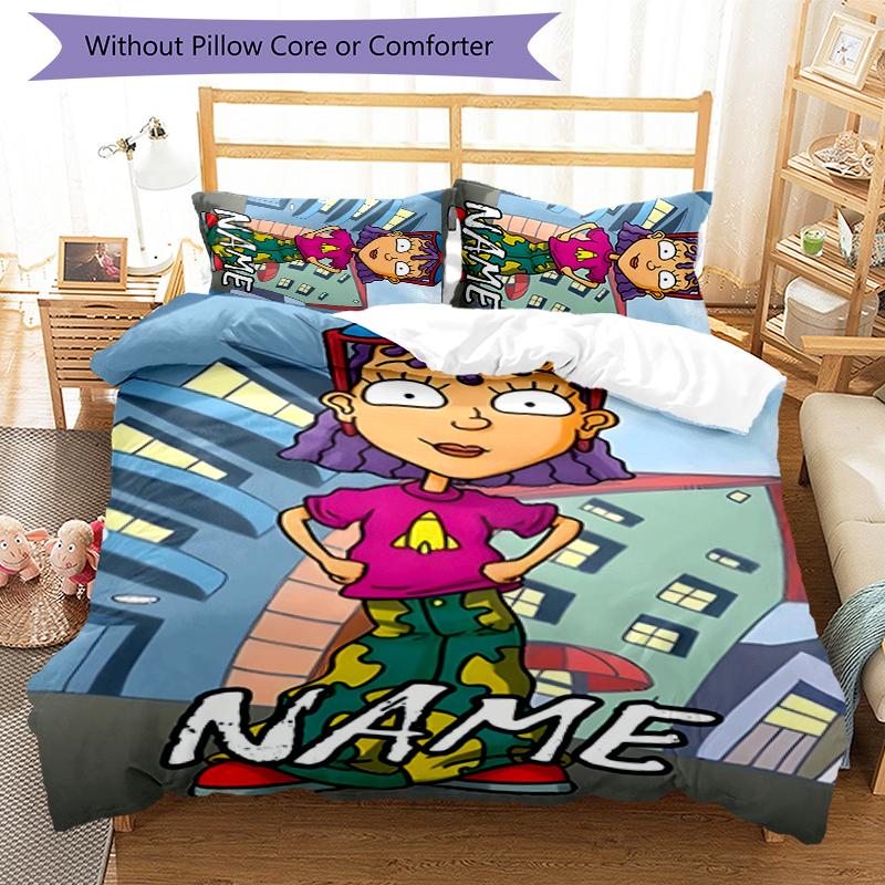 3pcs Custom Name Cartoon Hey Arnold Bedding Set Duvet Cover Closure Includes 1 Duvet Cover & 2 Pillowcases for All Seasons Bedroom Decor