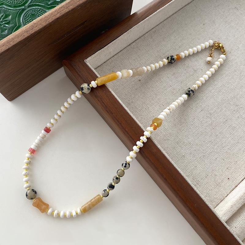 Ожерелье из бисера «Тигровый глаз» с овальным узором Майяра, цепочка для свитера премиум-класса из титановой стали, винтажный кофейный оттенок, натуральный камень, ключичная цепочка