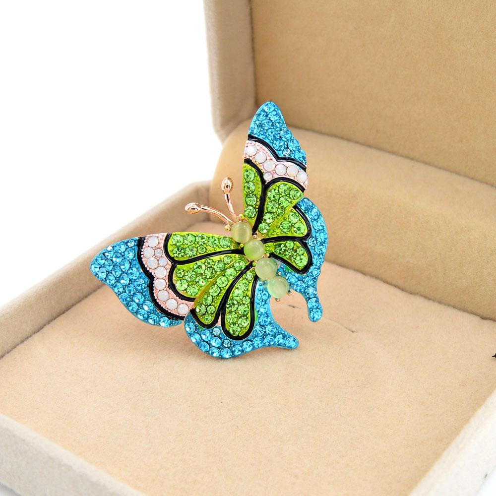 New Arrival Rhinestone Omber Color Blue Butterfly Brooches For Women Insect Pin Winter Design Fashion Jewelry