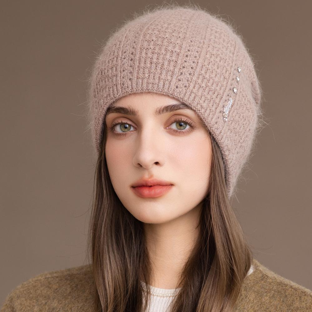 New Style Winter Women Hat Decorate Beanie Hat Simple Design Rabbit Fur Blend Warm Winter Cap Y2K Female Outdoor Knitted Hat