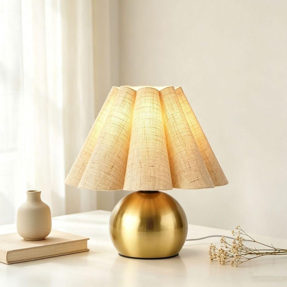 Brass Gold Table Lamp Walnut Wood Grain Night Light Shelves Ambient Night Light  Living Room Decor