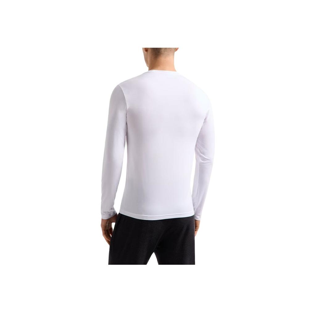 Emporio Armani Ss24 Однотонная футболка с вышитым логотипом-буквой, круглым вырезом, повседневная, с длинным рукавом, мужские топы, Белый 111984-4F511-00010
