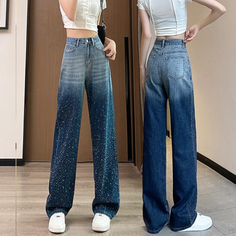 Градиентные джинсы с высокой талией и зауженным кроем для женщин, летние тонкие, новые, свободные, прямые, широкие брюки до пола