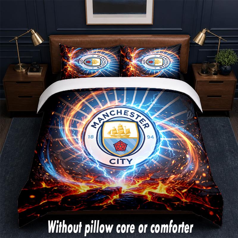 Manchester City Design Bed Bedding Set 1 Duvet Cover + 2 Pillowcases Soft Breathable Household Bed Linens