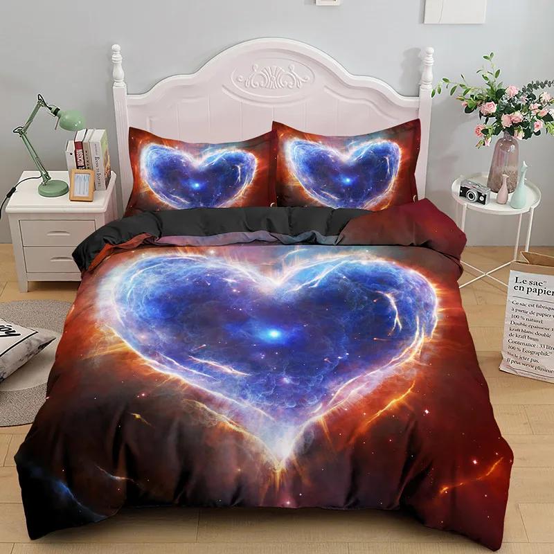 3D Love Heart Пододеяльник Микрофибра Роскошный Романтический Тематический Постельный Комплект King Queen Для Пары Подарки на День Святого Валентина Декор Спальни