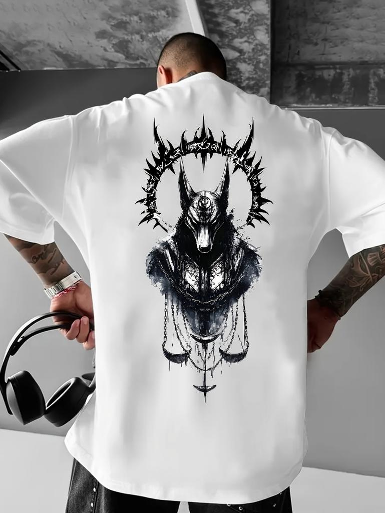Anubis Figure Printed Tshirt From Ancient Egyptian Mythology Unisexs Round Neck Tshirt Loose Fit Tshirt Unisexs Tshirt