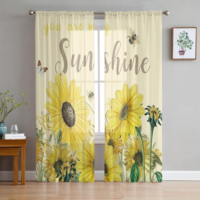 Bee Azalea Retro Flower Tulle Curtains For Living Room Bedroom Decoration Modern Chiffon Sheer Voile Kitchen Window Curtain