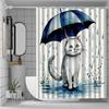 WhimsyCat Водостойкая шторка для душа, Дизайн с зонтиками, Всесезонное использование, Крючки в комплекте, Ткань с плетением, Многофункциональная