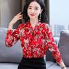 Шифоновая рубашка с длинными рукавами и цветочным принтом для женщин, весна-лето, топ для матери, шарф, воротник, бант, блузка M-4XL