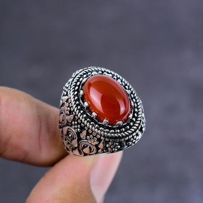 Кольцо из серебра 925 пробы с натуральным камнем сердоликом, размер 6 Q1O78