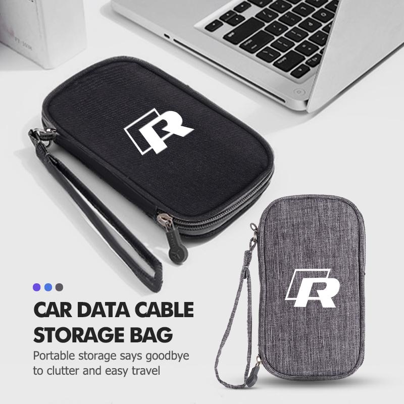Car Storage Bag USB Cable Phone Charger Portable Power Organizer For Volkswagen VW Tiguan CC Jetta Polo Golf 4 5 6 Passat B5 B6 zk0