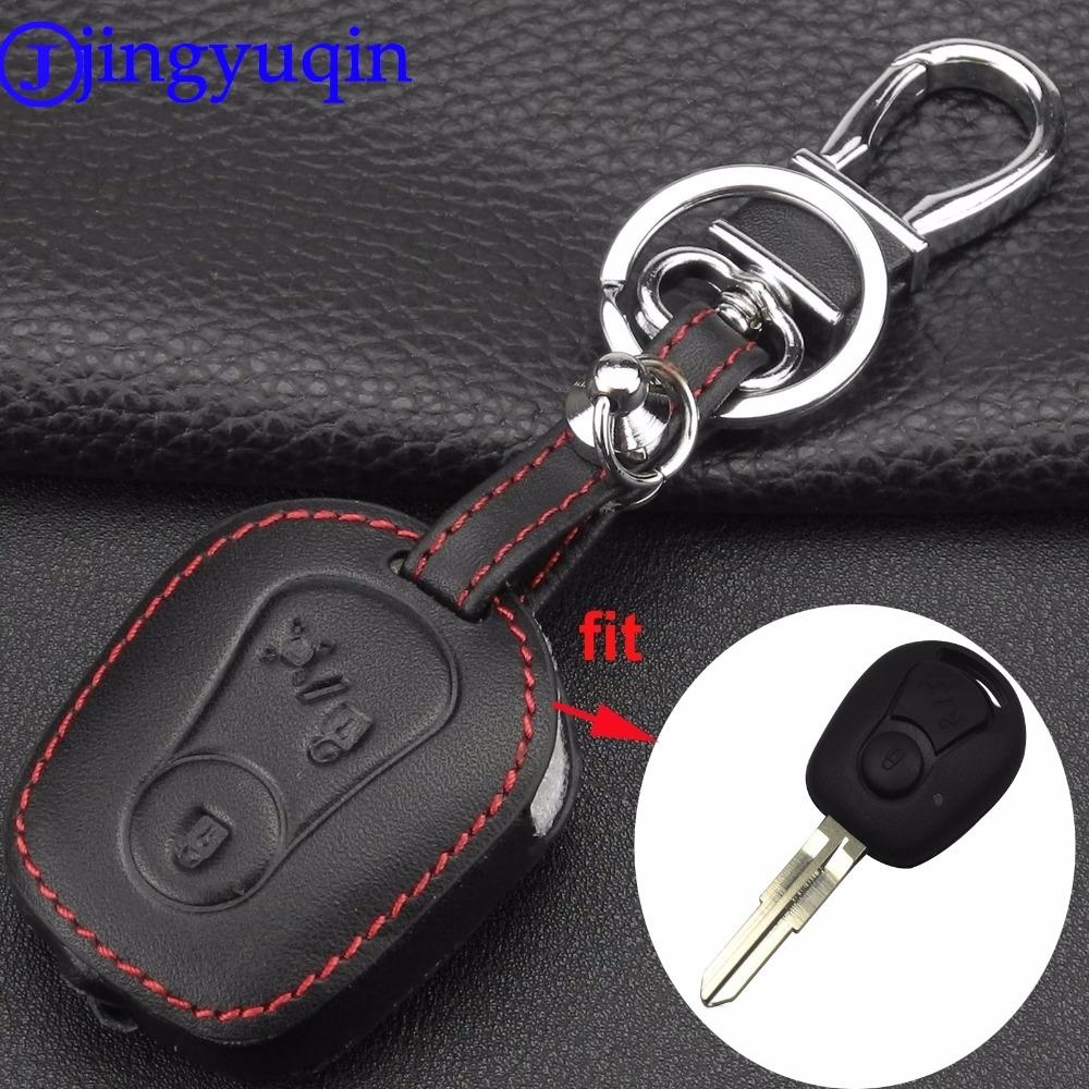 Jingyuqin Remote 2 Buttons Leather Car Key Case Cover Holder For Ssangyong Actyon Kyron Rexton Keychain