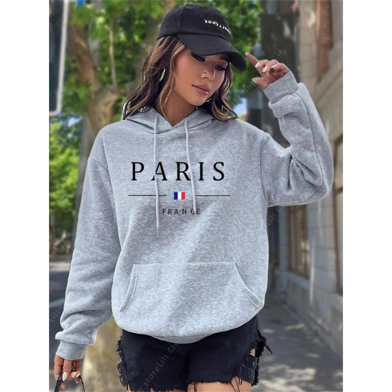 PARIS Толстовки с графическими буквами Женская толстовка с капюшоном Пуловер Топ Эстетичная Y2K Уличная спортивная одежда Женская толстовка РОЗОВЫЙ ЧЕРНЫЙ