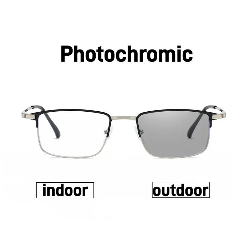 Retro Business Square Full Frame Photochromic Men'S Myopia Glasses Ultra Light Neutral High-Definition Anti Blue Light Glasses