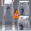 2024Зимние джинсы мужские с флисовой подкладкой, утолщенные, прямые, облегающие, свободные, эластичные, сохраняющие тепло, повседневные, длинные брюки для мужчин