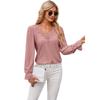 2024 Women's Solid Color V-Neck Long Sleeve Casual Loose T-Shirt