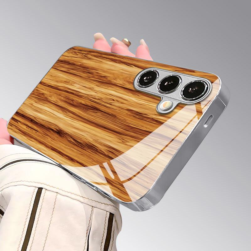 Светло-желтый чехол для телефона с рисунком под дерево, 2D, для Samsung S26 S25 S24 S23 S22 S21 S20 A56 A36 A16 - Стеклянная защитная крышка