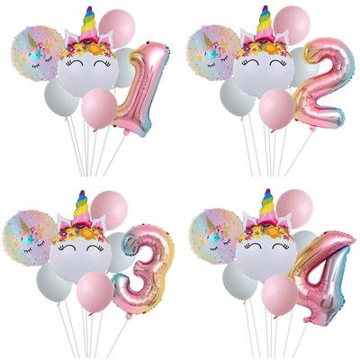 Радужный воздушный шар с единорогом и номером из фольги Globos для детей 1, 2, 3, 4 лет, украшение для дня рождения, детский единорог, тематическая вечеринка, свадебные шары