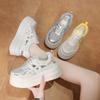 Thick-soled Mesh Little White Shoes Women's 2025 Summer New Hollow Breathable Dad Shoes Casual Board Shoes Soft-soled Muffin Shoes