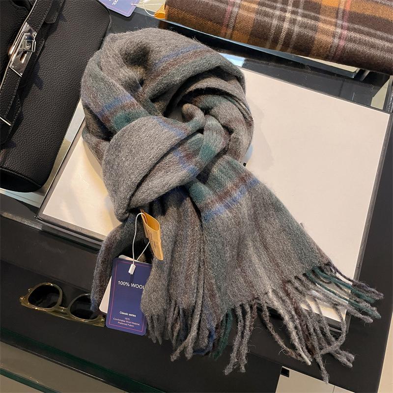 100% Wool Women Winter Scarf Plaid Long Warm Cashmere Scarves Hijab Lady Shawl Wrap Pashmina Bandana Head Scarves Poncho Stoles