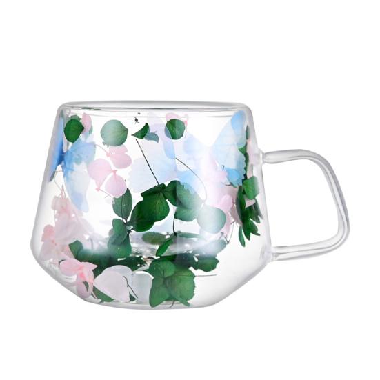 Кружки для кофе с двойными стенками из высокоборосиликатного стекла с красочным лепестковым дизайном