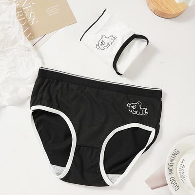 Женское нижнее белье с милым рисунком медведя, летние тонкие бесшовные трусы со средней талией