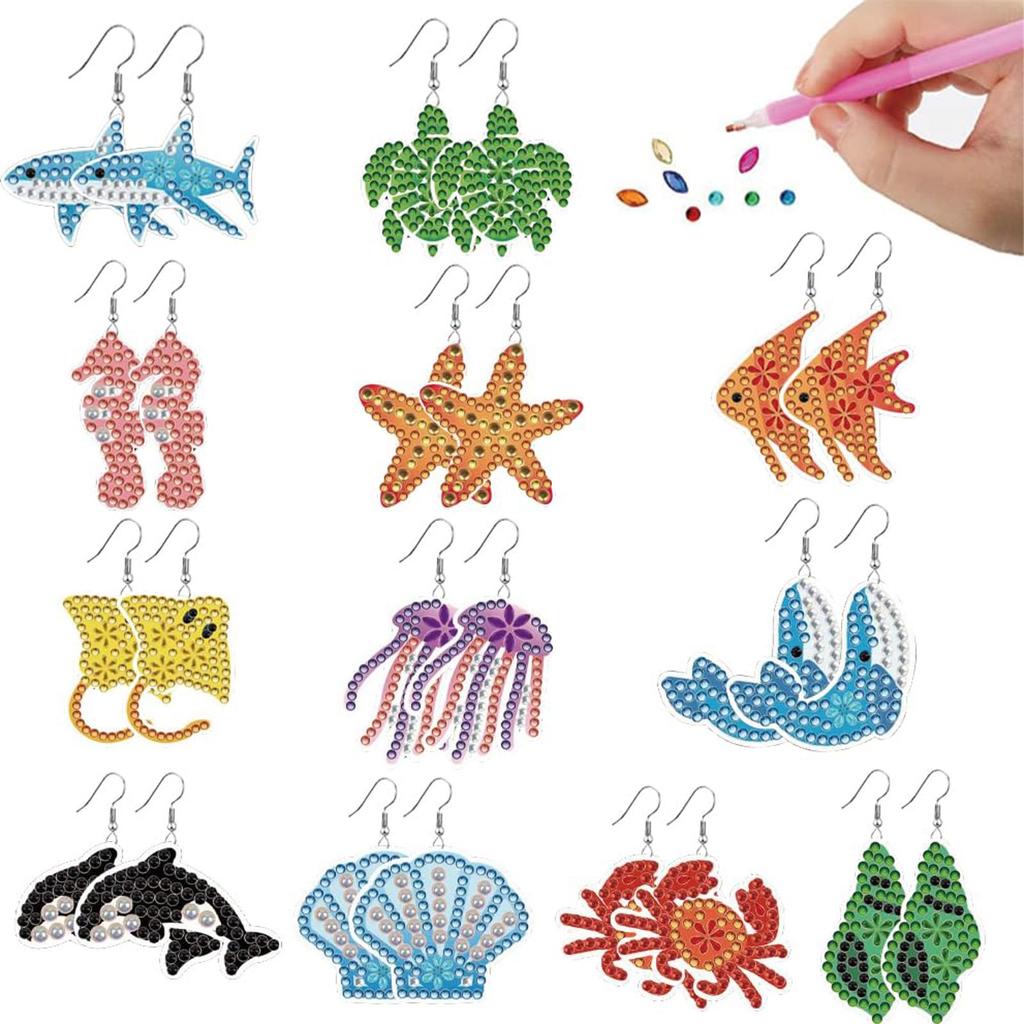 12 Pairs DIY Diamond Art Earrings Double Side Drill Diamond Painting Earring Rhinestone Earrings Making Kit Women Handmade Gifts