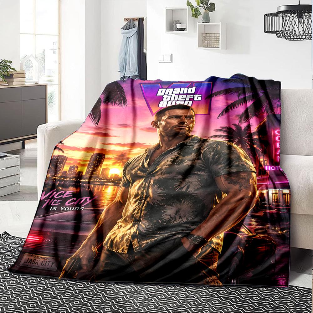 1pc Blanket - Game Grand Theft Auto Print Design,Lightweight Blanket for Sofa,Bed- Soft &Warm,Gift for All Seasons
