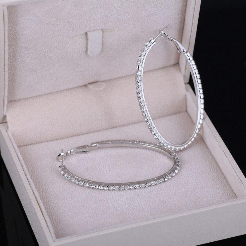 Большие серьги-кольца с кристаллами, преувеличенные круглые серьги, серебряные круглые серьги для женщин, свадебные украшения, роскошные серьги