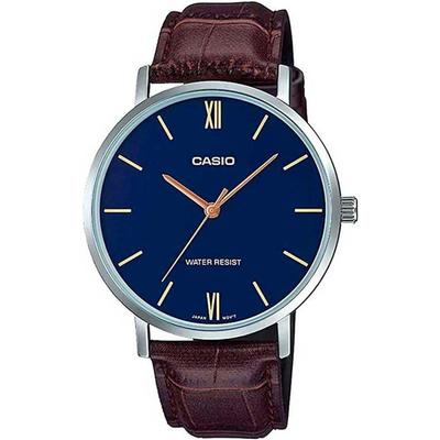 Casio Минималистичные Синий Циферблат Коричневый Кожаный Ремешок Аналоговые Часы LTP-VT01L-2B Женские