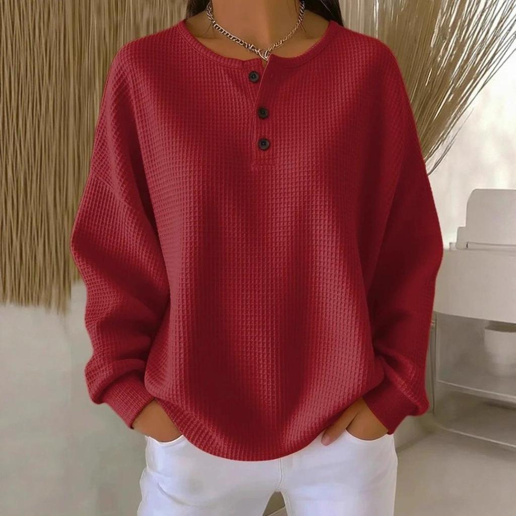 Женский пуловер с круглым вырезом, вафельной вязки, однотонный, Осень/Зима 2025