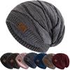 Unisex Mixed Color Design Knitted Hat Fashion Outdoor Keep Warm Winter Hat Casual Add Fur Lined Beanie Cap