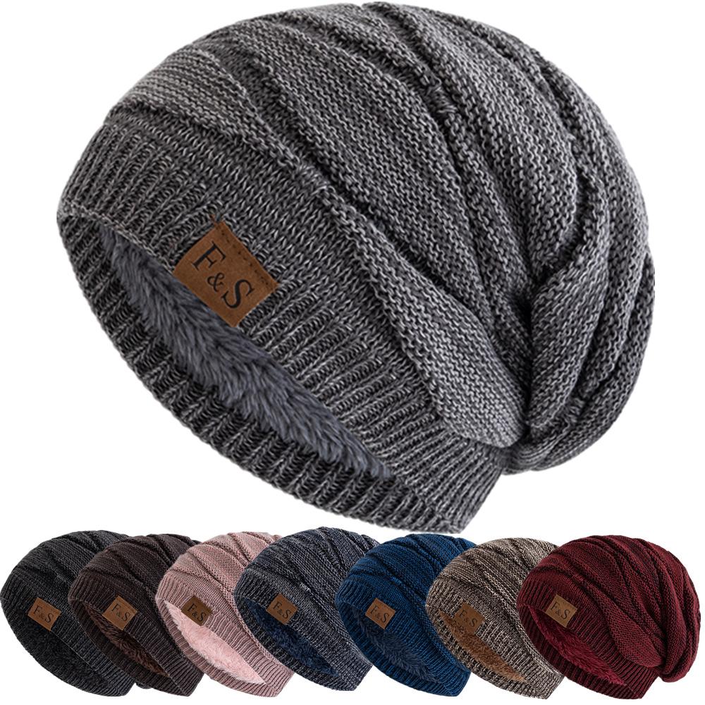 Unisex Mixed Color Design Knitted Hat Fashion Outdoor Keep Warm Winter Hat Casual Add Fur Lined Beanie Cap
