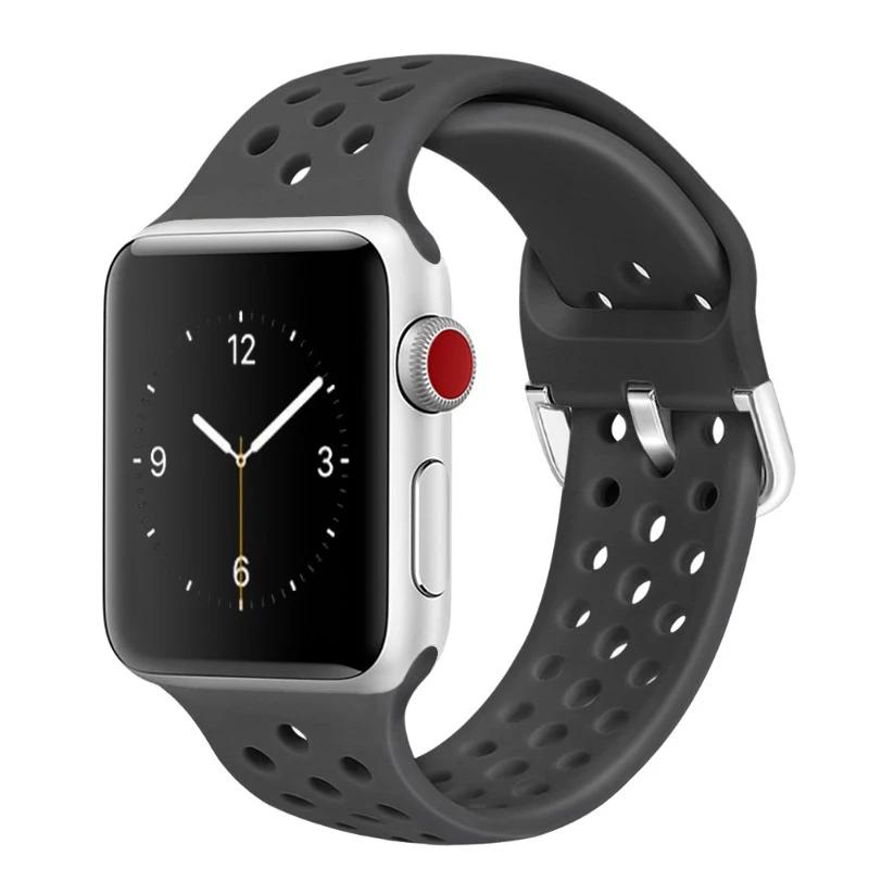Силиконовый ремешок для Apple Watch Band 45мм 44мм 41мм 42мм 46мм Ultra 2 49мм Спортивный дышащий ремень iWatch 10 9 8 7 6 5 4 SE Correa