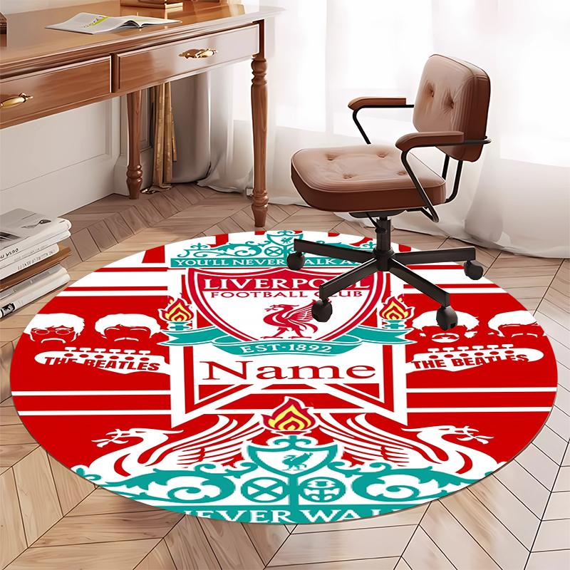 Custom Name Liverpool Football Club Printed Round Rug Carpet Chair Rug Area Rug Entryway Doormats,for Office Chair Living Room Bedroom Kitchen Room.