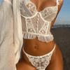 French Sexy Ultra Thin Underwear Women Lace Embroidery Flowers Bra Set Breathable Body Shap Bras and Thongs Sets Lingerie