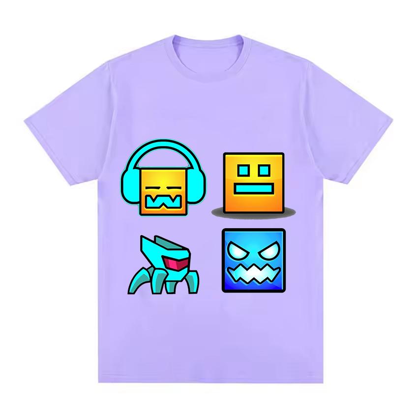Злая футболка Geometry Dash Милая мультяшная футболка Повседневные топы с коротким рукавом для девочек и мальчиков Детский подарок на день рождения