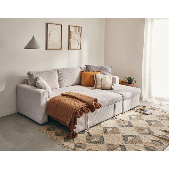 Cyrus - 4-seater reversible corner sofa - convertible with chest - in corduroy - Beige