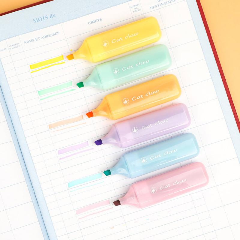 1/6 шт. Кавайные хайлайтеры пастельных тонов в виде кошачьих лапок, маркеры для рисования, граффити, флуоресцентные ручки, милые канцелярские товары, школьные принадлежности
