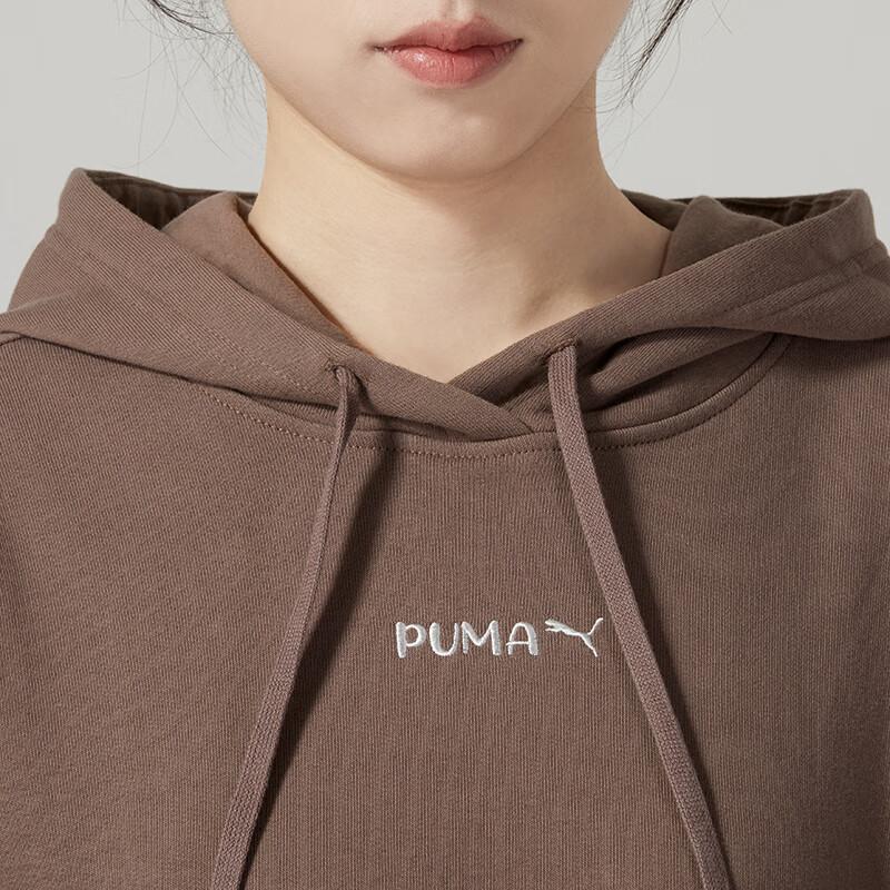 Puma Letter Print Sports Warm Pullover Hoodie Women Hoodies Brown 625165-95