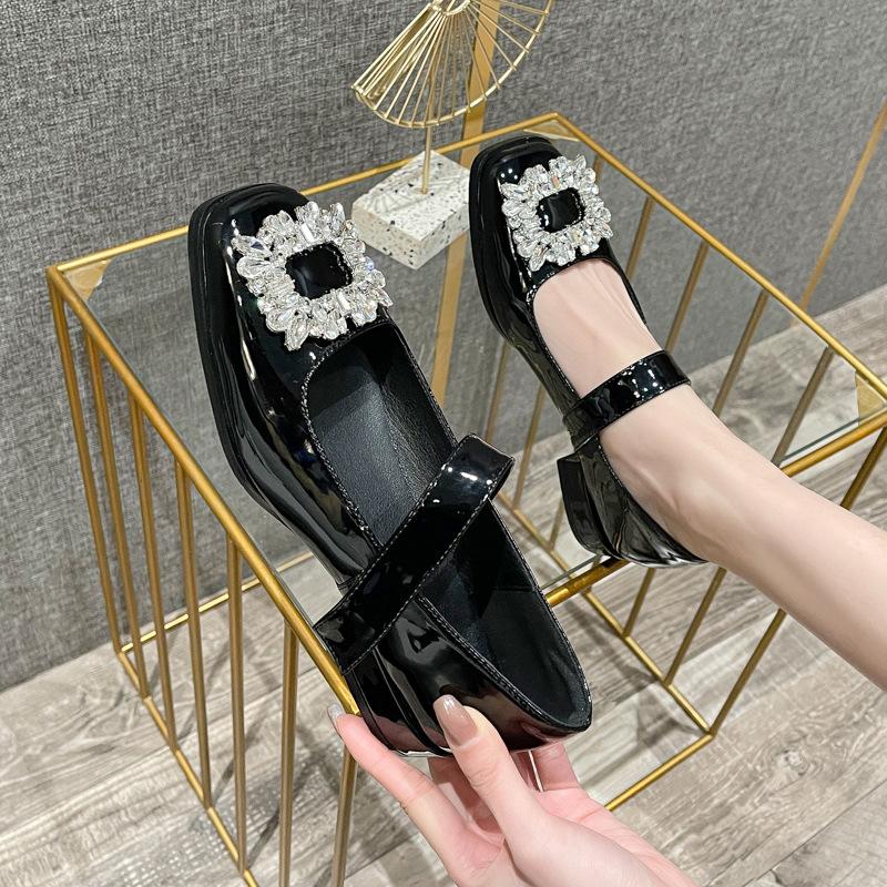 2024 Весна и Осень Роскошные Женские Туфли Мэри Джейн с Кристаллами, Ремешок На Щиколотке, Женские Черно-Белые Туфли Для Вечеринки На Высоком Каблуке