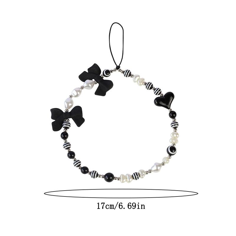 Очаровательные разноцветные смоляные цепочки в форме сердца с бантом для мобильных телефонов для женщин и девочек, ювелирные изделия для телефона, ремешок из бисера, подвесной шнур