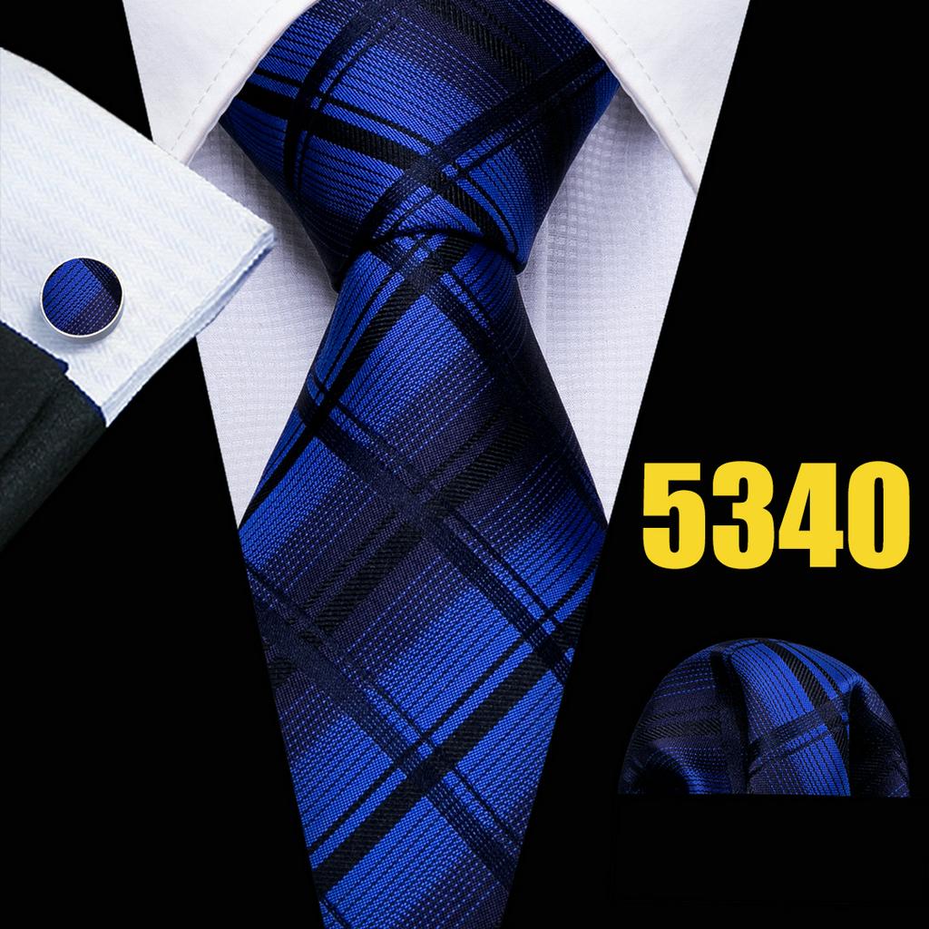 Barry.Wang Mens Fashion Tartan Plaid Ties Hanky Cufflinks Formal Wedding Casual