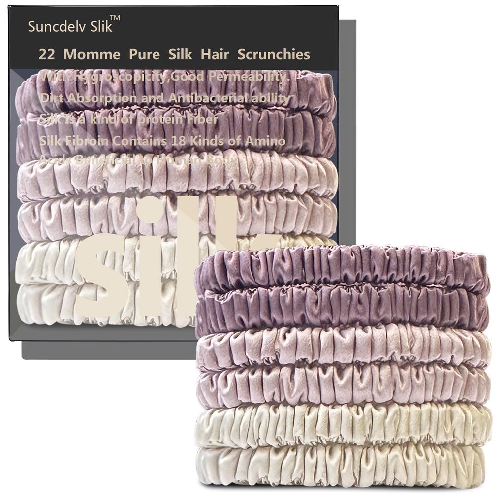 6PCS 100% Pure Mulberry Silk Hair Scrunchie Handmade Hairbands Women Girl Hair Accessories Pure Color Natural HairTies Box
