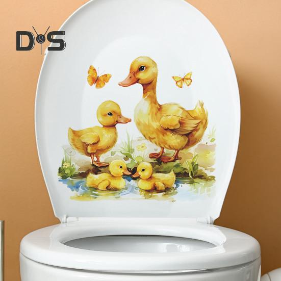 Наклейка на унитаз с желтой уткой, съемная самоклеящаяся водонепроницаемая наклейка из ПВХ для гостиной, ванной комнаты, настенная художественная наклейка для унитаза с изображением животных