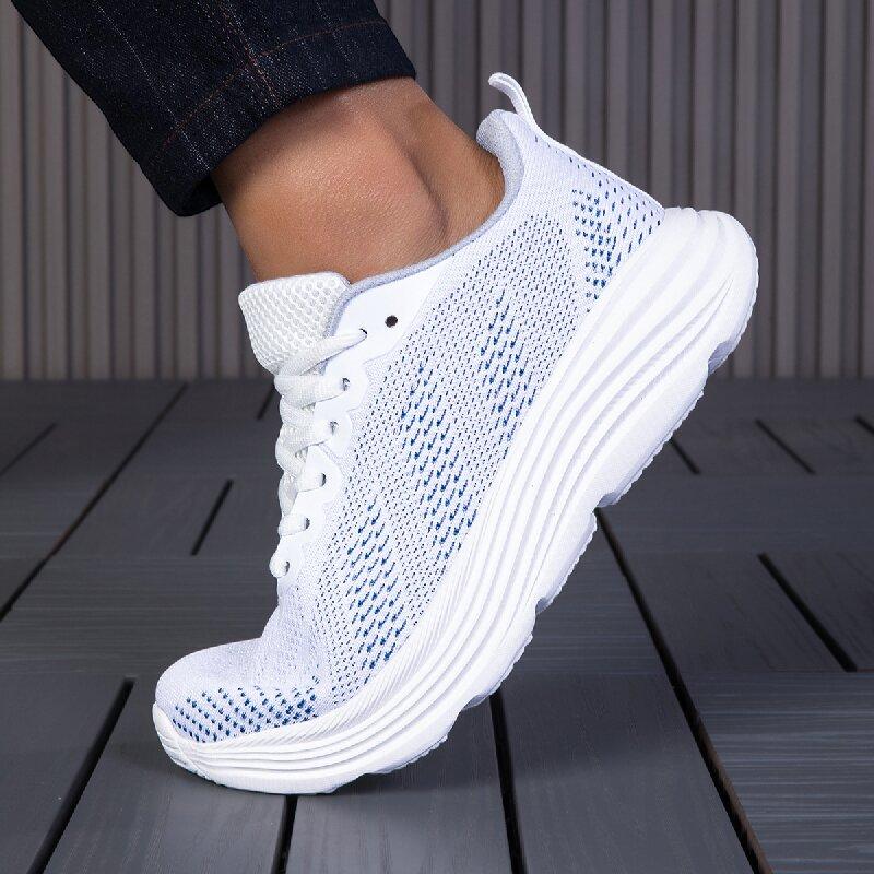 Breathable Mesh Women Running Shoes Men's Lightweight Knitted Sneakers Lace-up Thick Sole Casual Trainers for Jogging Fitness