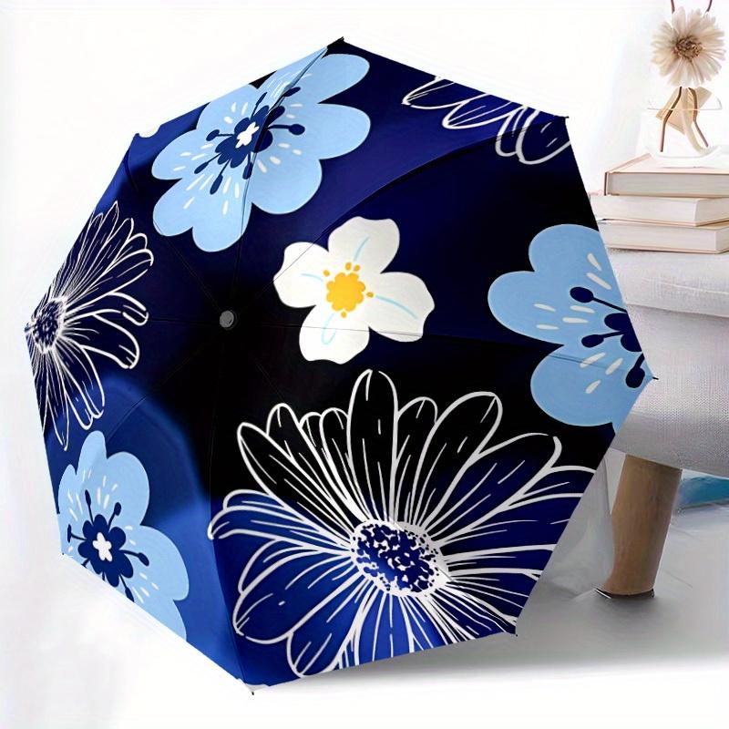 1pc Blue Flowers Automatic Open/Close Umbrella, Portable Folding umbrella for Everyday Use yy250826025